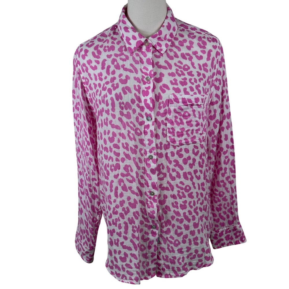 Rails Ellis Shirt Womens M Fuchsia Jaguar Pink Animal Print Gauze Button Down Bl